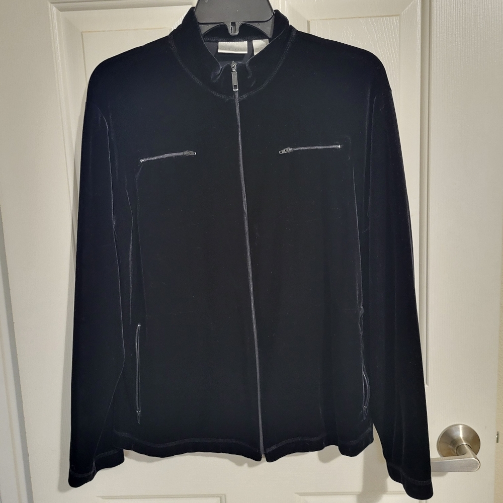 Chico's Black Zip-Up Velore Jacket.  Size 1 (Medium)